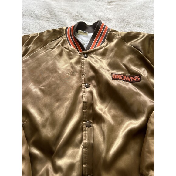 Vintage 80s Chalk Line Cleveland Browns Quilted Snap Bomber Satin Jacket Size XL - Picture 2 of 11
